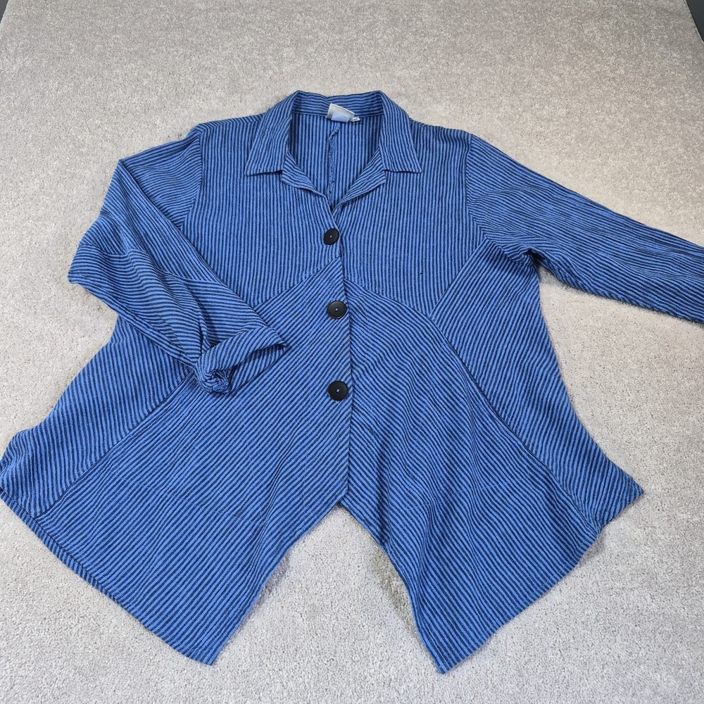 Mill Valley Clothing Co Blue Stripe Linen Blend Long Sleeve Hobo Top Shirt Med